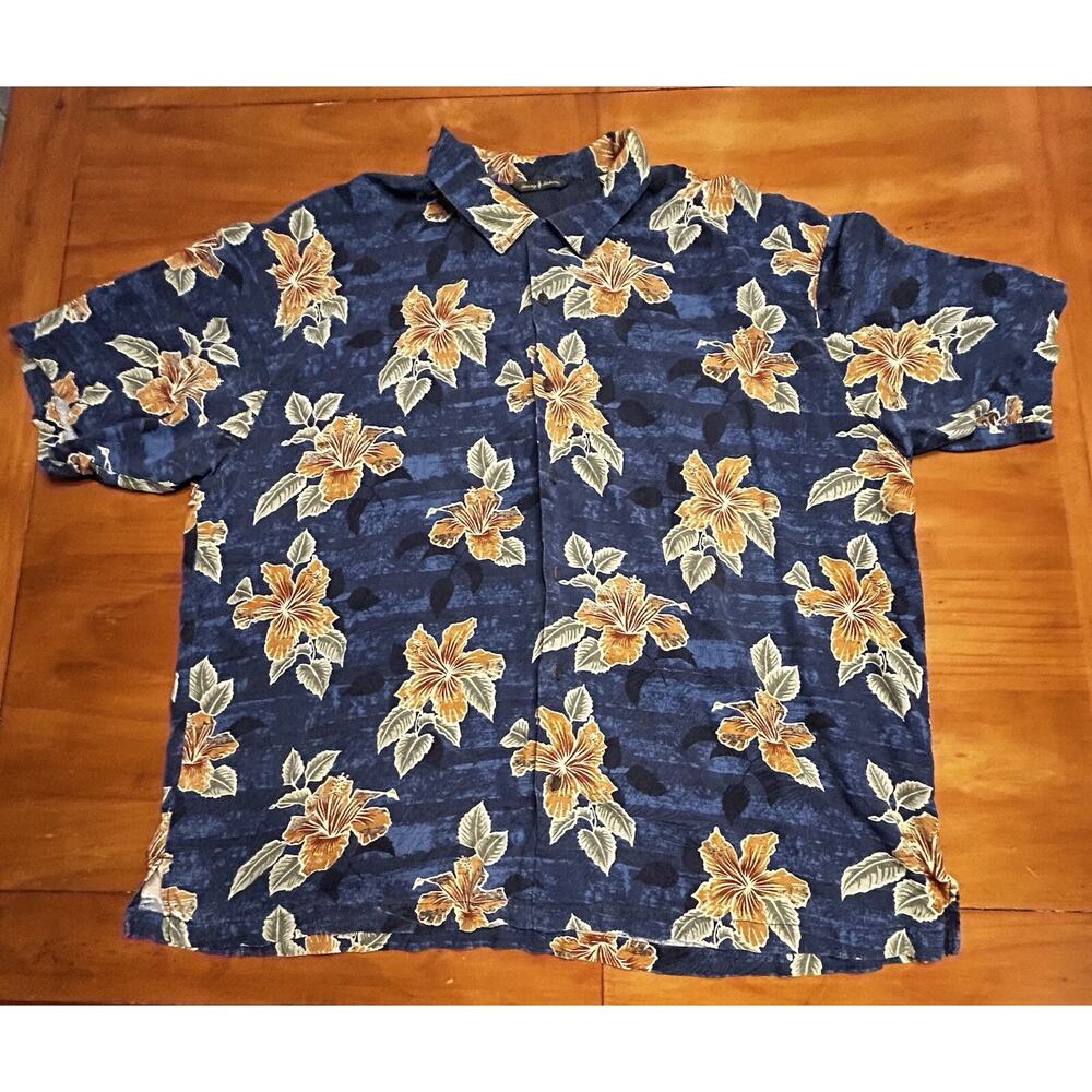 MENS TOMMY BAHAMA FLORAL DESIGN SILK BUTTON UP SHORT SLEEVE SHIRT SIZE XXL